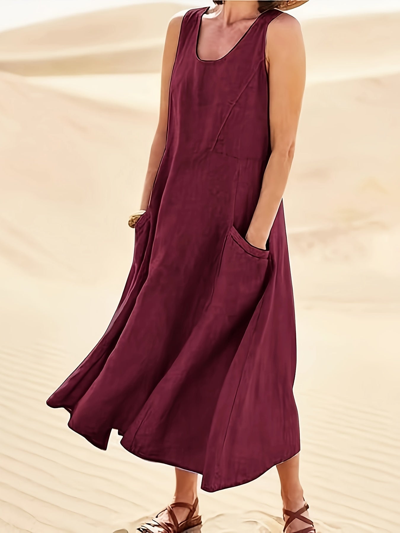 Visconte | Dames Jurk | Katoenmix, mouwloos A-lijn model, zakken, mid-length zomer jurk