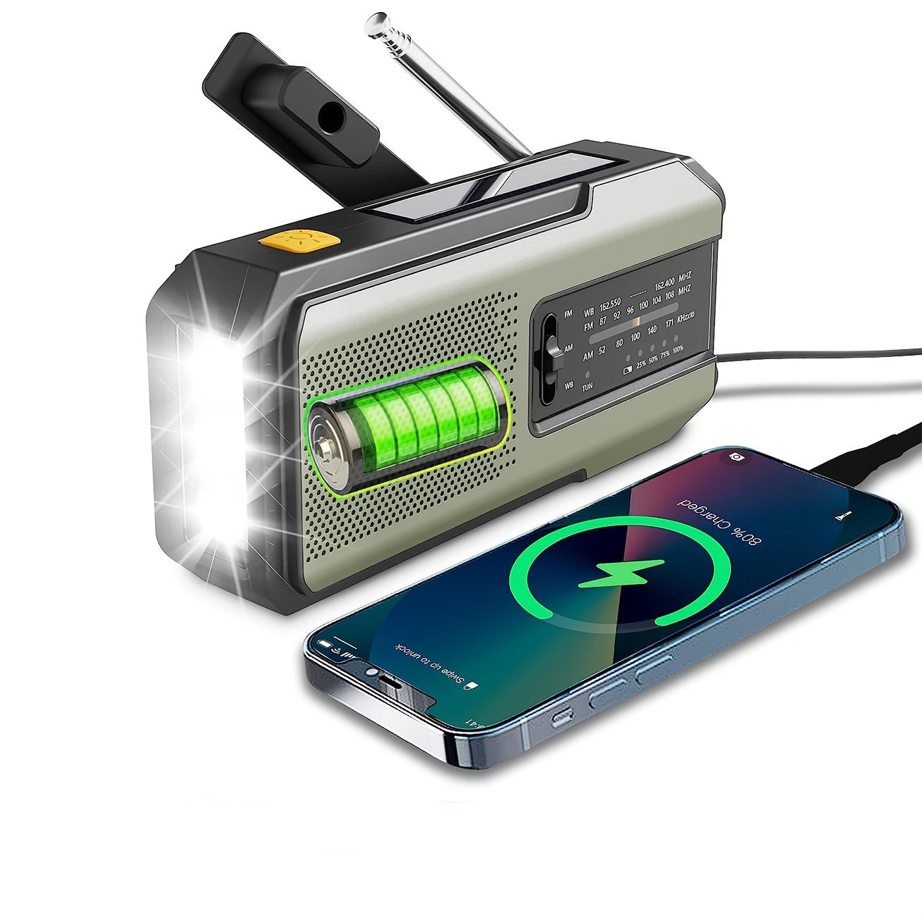 Voltura Gear | Zelfaangedreven Noodradio – Handopwinder, Solar, Powerbank & Zaklamp – FM/AM Radio, SOS Alarm, Onmisbaar voor Rampen & Noodgevallen