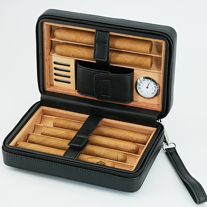 6-delige sigaren humidor set van leer | Sigarenaccessoire | Luxe reisetui met hygrometer en bevochtiger voor sigarenliefhebbers