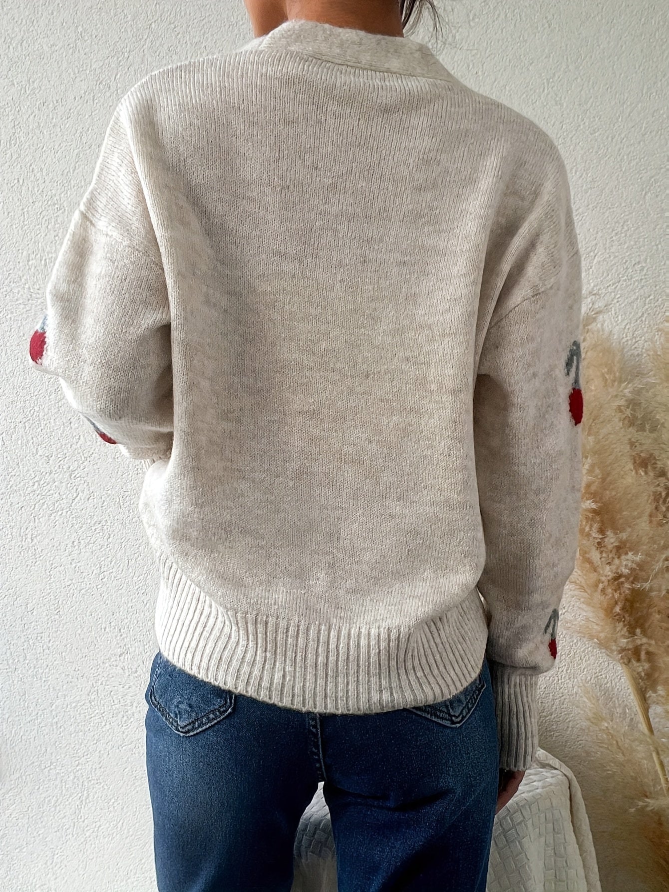 Dames Casual Knoopjack / vest met Kersenpatroon | Lichtgewicht - warm - Perfect voor Herfst/Winter