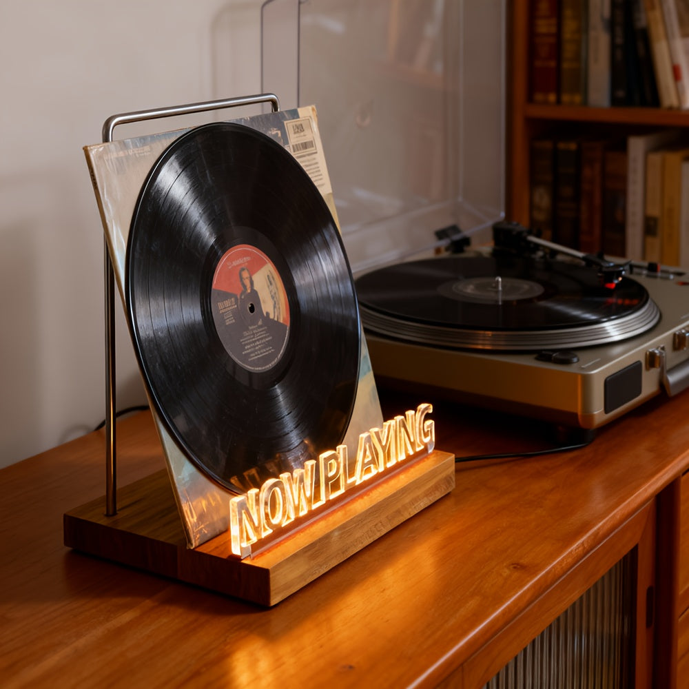 Vinyra Houten Platenstandaard voor LP's - Compacte Display Standaard van Massief Hardhout voor Vinyl en Platenhoezen - Geverfde Afwerking, Bruin
