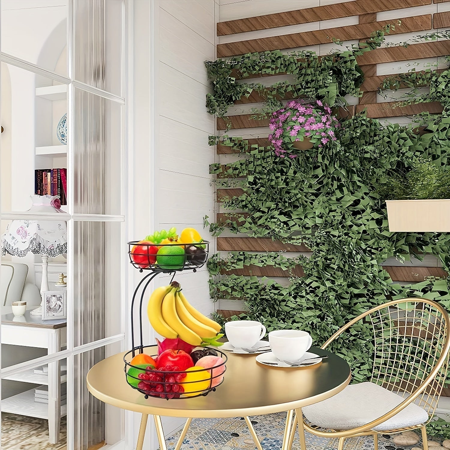 2-Laags Ovale Fruitmand met Bananenhouder – Metalen Keuken Organizer