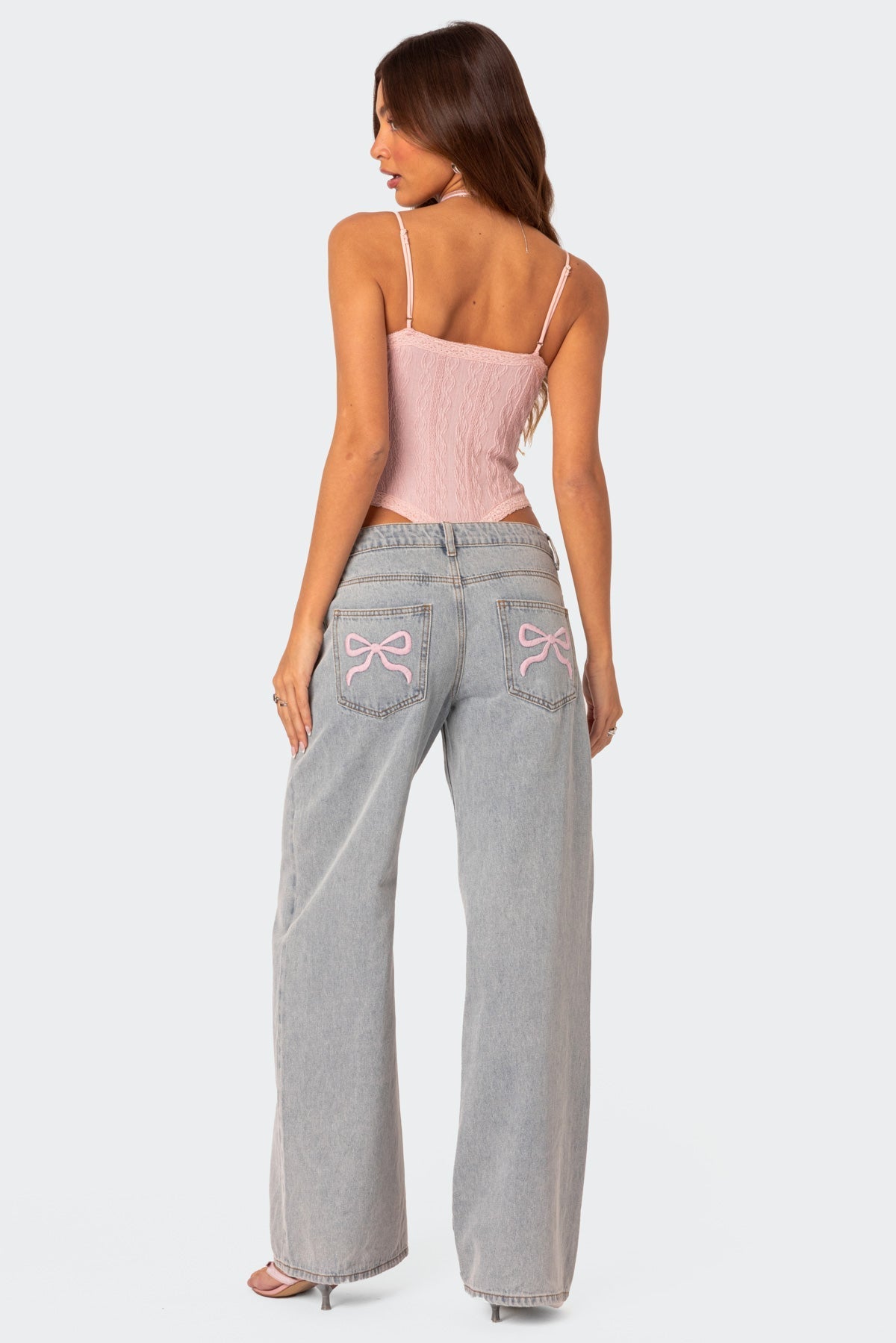 Denim Broek Dames - Roze Strik - Regular Fit - Tijdloze Stijl - Essential Elegance