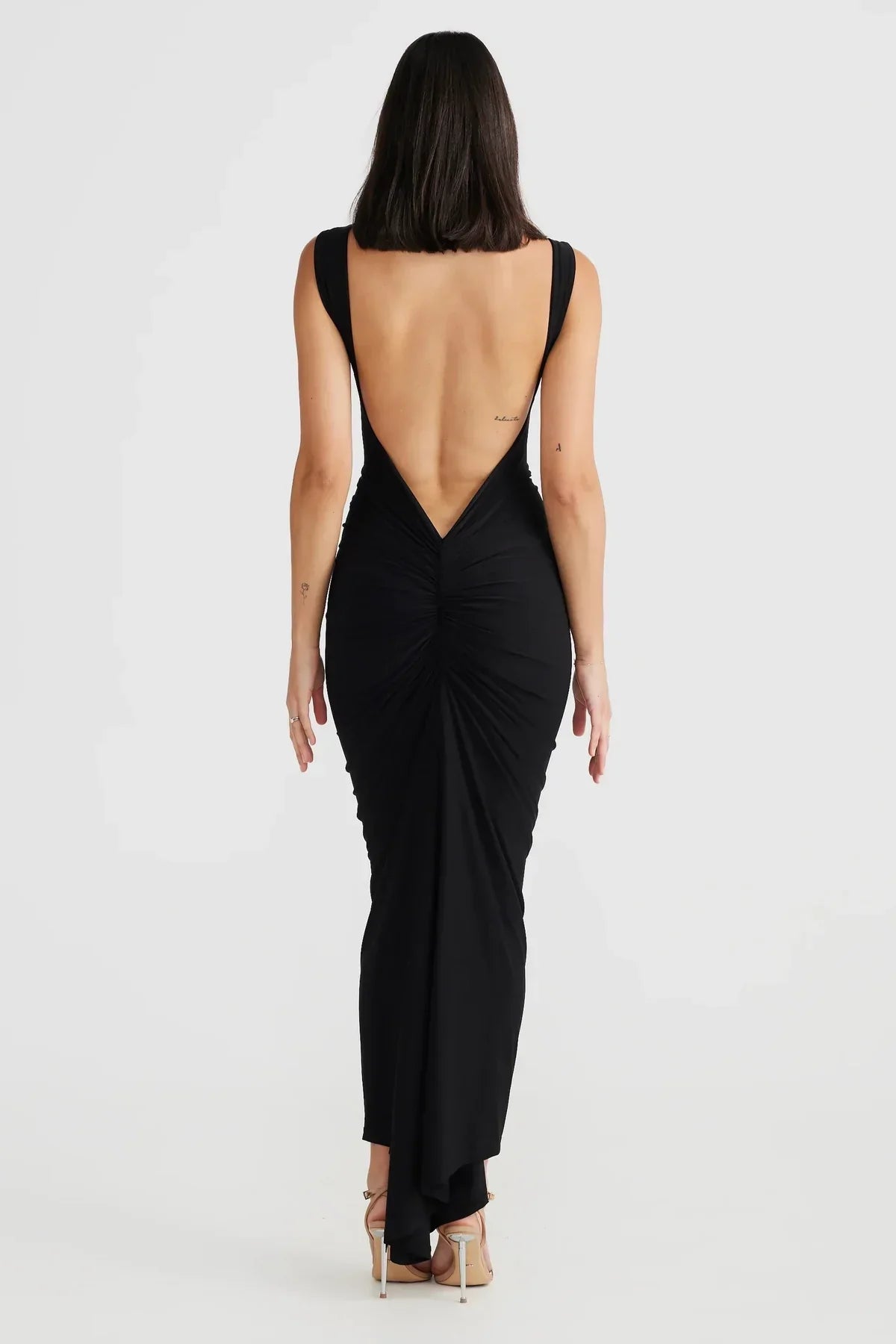 Backless lange schede geplooide jurk