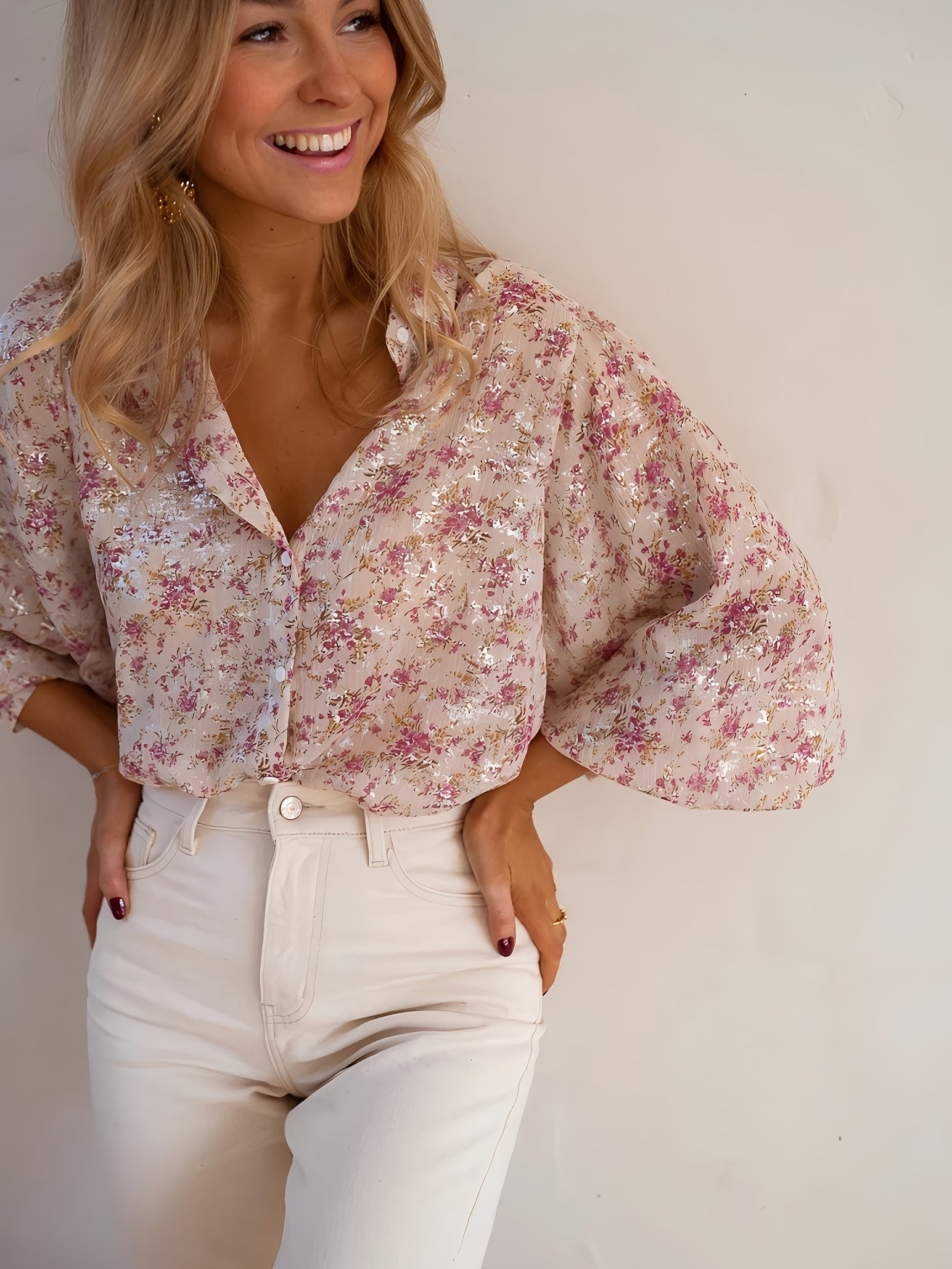 Elegant Floral Print Button-Up Dames Blouse | Duurzaam - Must-Have - Stijlvol & Comfortabel - Lente/Zomer/Herfst