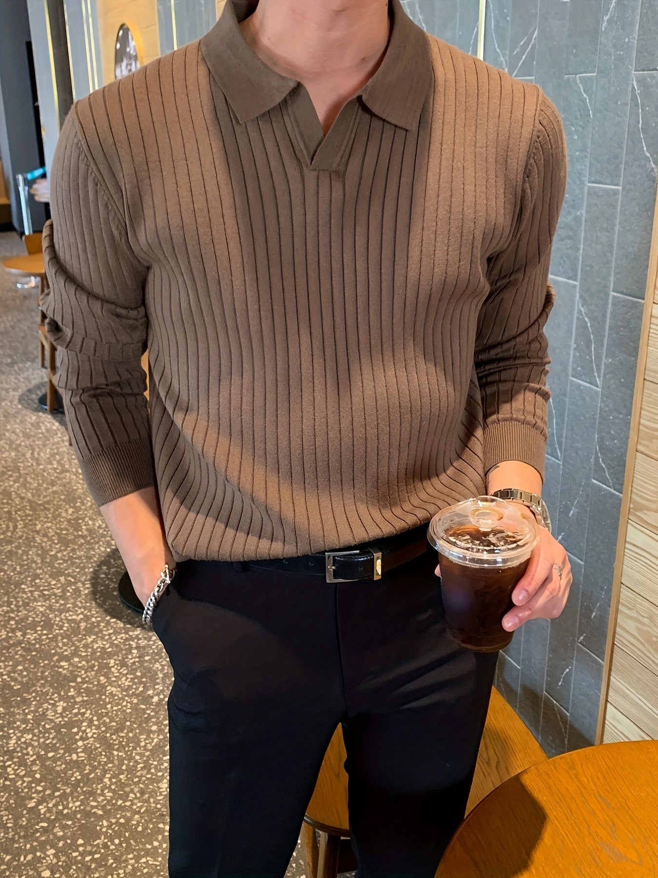 Heren Polo Trui Merinowol V-Hals - Stijlvolle Revers - Regular Fit - Aristone - AR 12 - Essential in Meerdere Kleuren