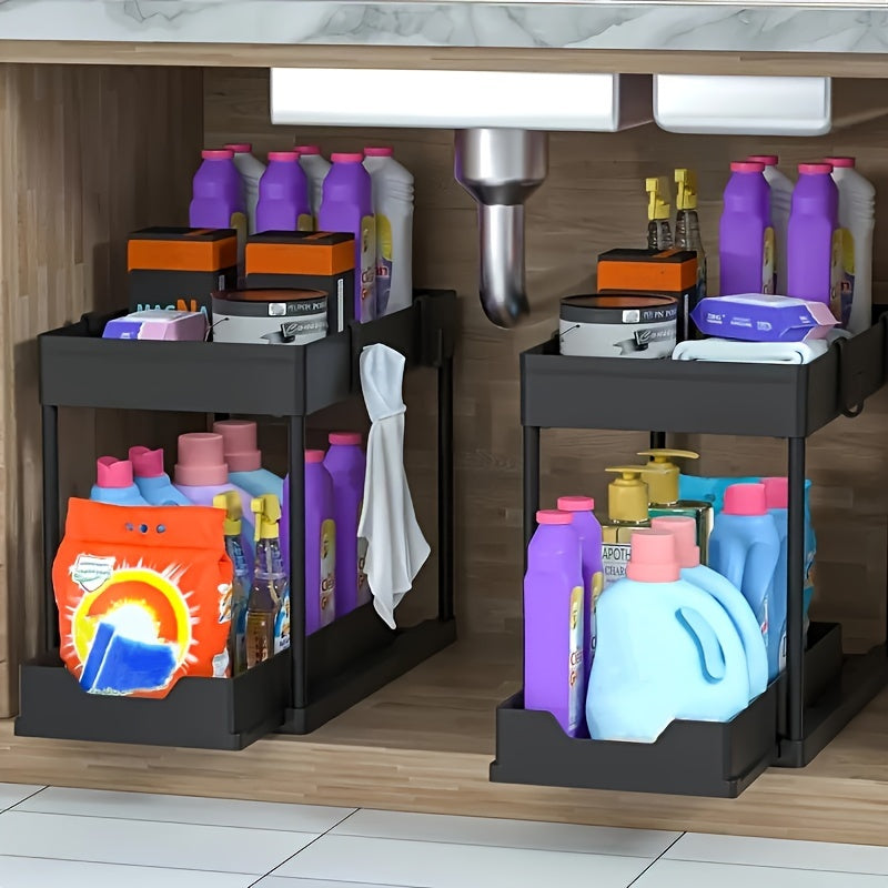 Opbergrek Voor Onder De Gootsteen - Keukenopberger Met Uitschuiflade 2 Niveaus Zwart Gootsteenkast Organizer Opbergrek Voor Onder De Gootsteen - Keukenopberger Met Uitschuiflade 2 Niveaus Zwart Gootsteenkast Organizer