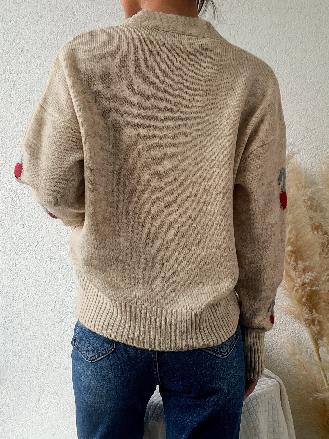 Dames Casual Knoopjack / vest met Kersenpatroon | Lichtgewicht - warm - Perfect voor Herfst/Winter