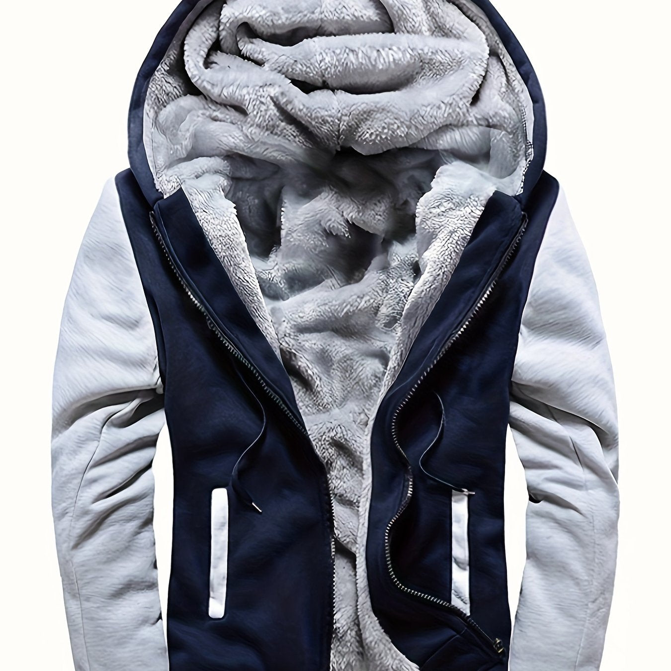 Visconte Heren Fleece Hooded Jacket – Warme Colorblock Winterjas, Casual Capuchonjas voor Herfst & Winter