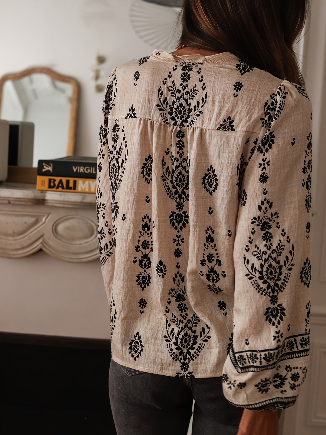 Beige printed Dames Blouse | Duurzaam - Must-Have - Stijlvol & Comfortabel - Lente/Zomer/Herfst