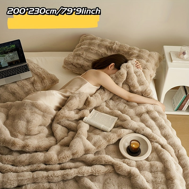 Double-sided Faux Rabbit Fleece Blanket | Soft Warm Blanket - Multifunctional for Bedroom, Sofa and Travel - For All Seasons