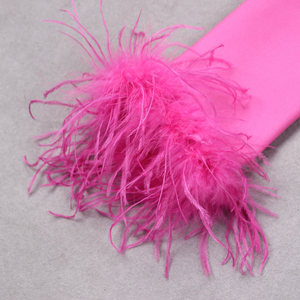 Jurk met lange mouwen en veren