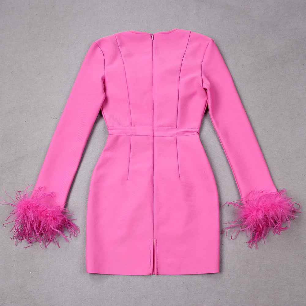 Jurk met lange mouwen en veren