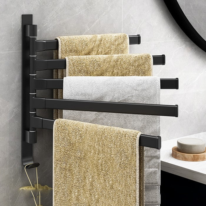 Towelix - Handdoekhouder met 5 Armen van Zwart Metaal - Verstelbare Multi-Arm Handdoekorganizer