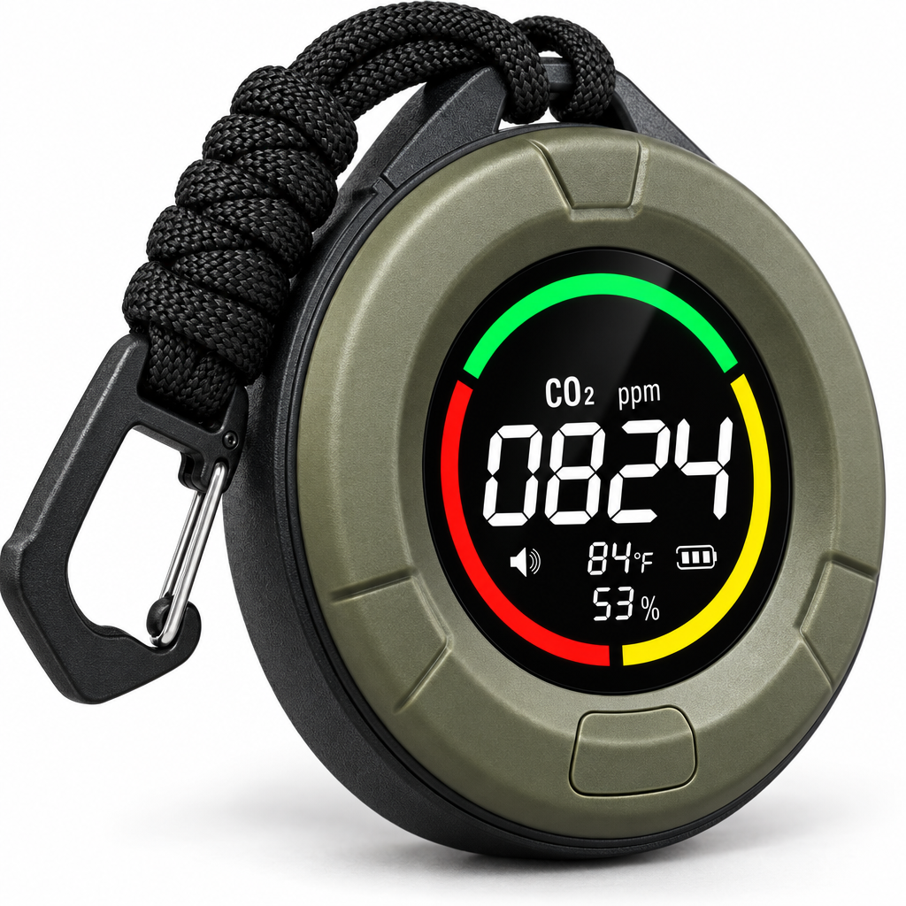 Airvista CO2 meter close-up van het display en de behuizing
