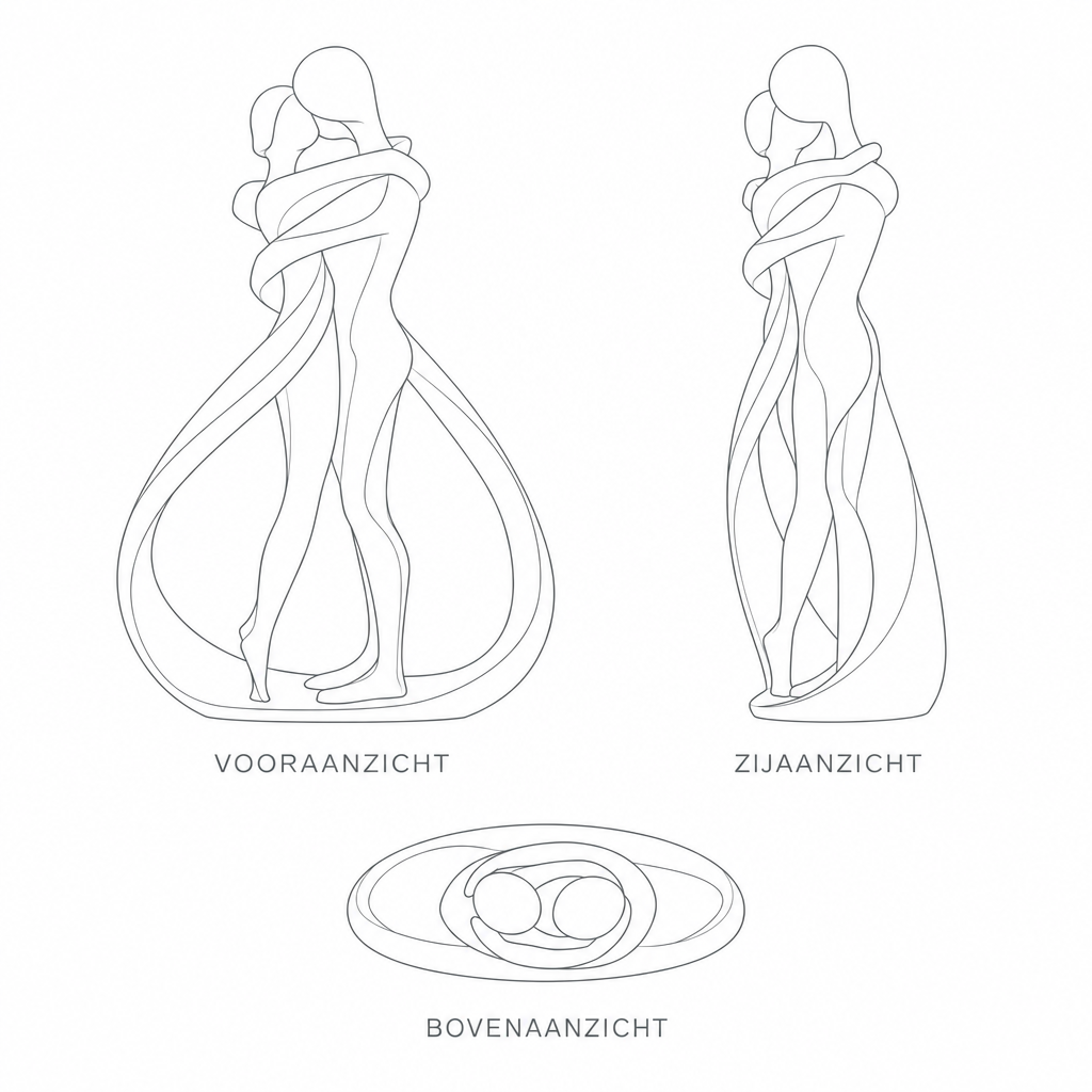Technische tekening Serenio sculptuur in drie aanzichten