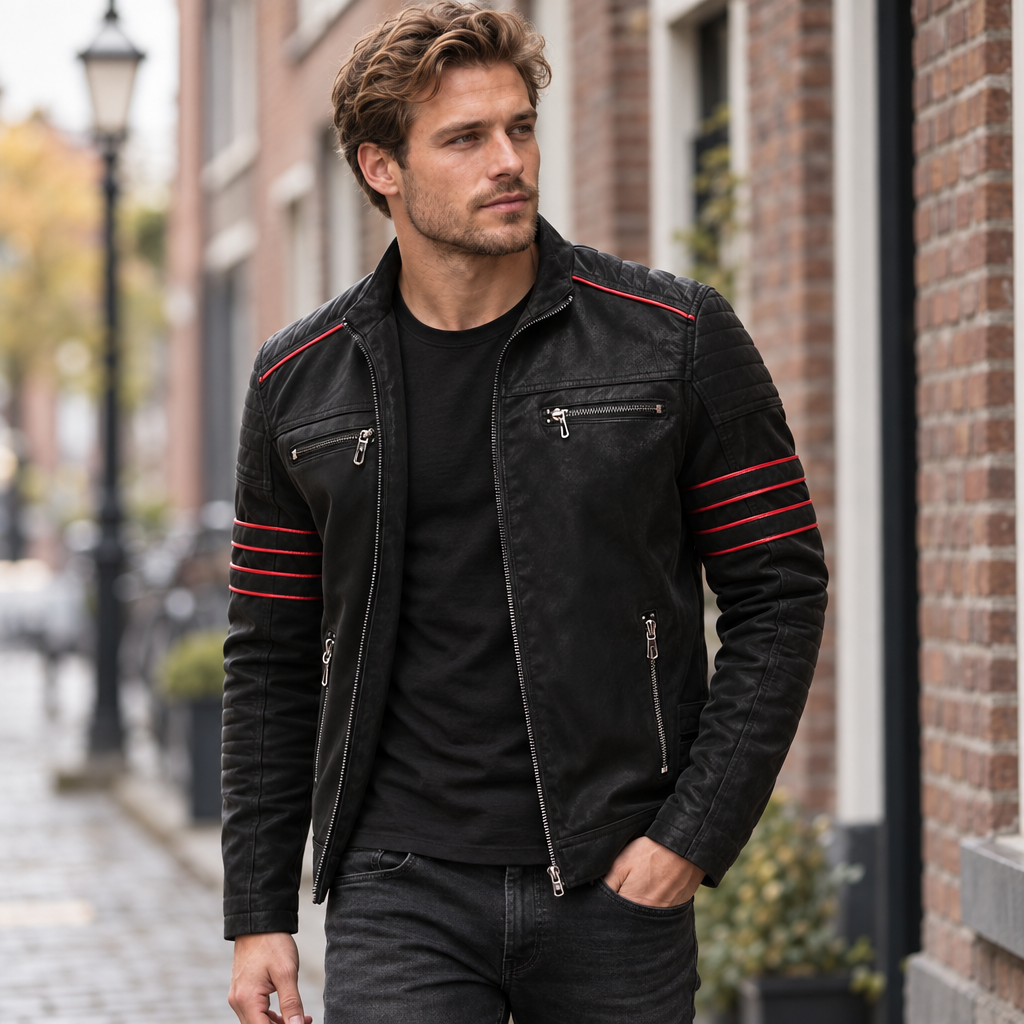 Rovak bikerjack gedragen op straat in de stad