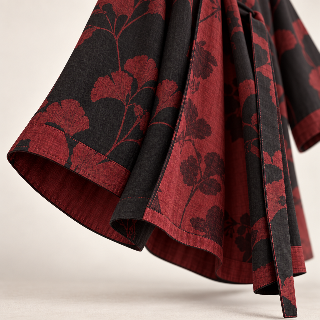 Detail van de zoom en de tailleband van de Hanaya kimono badjas