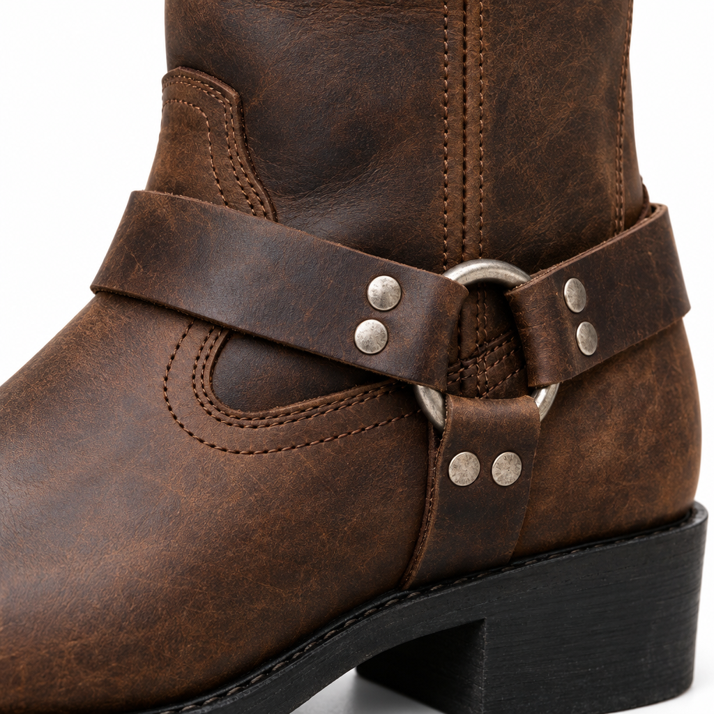 Detail van de harness riem met metalen hardware van de Navando laars