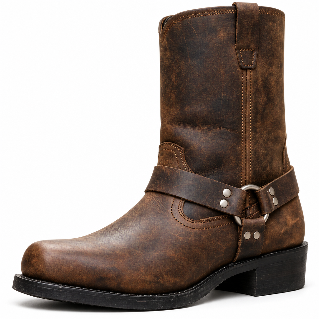 Close-up van het materiaal en de stiksels van de Navando western laars