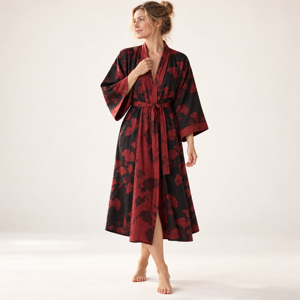 Hanaya kimono badjas op model in de studio