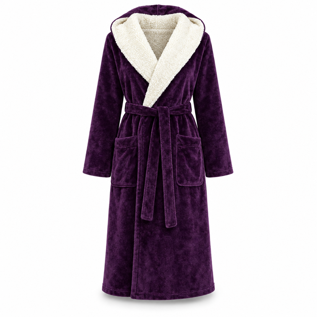 Velvetta badjas met capuchon voor dames, packshot op witte achtergrond