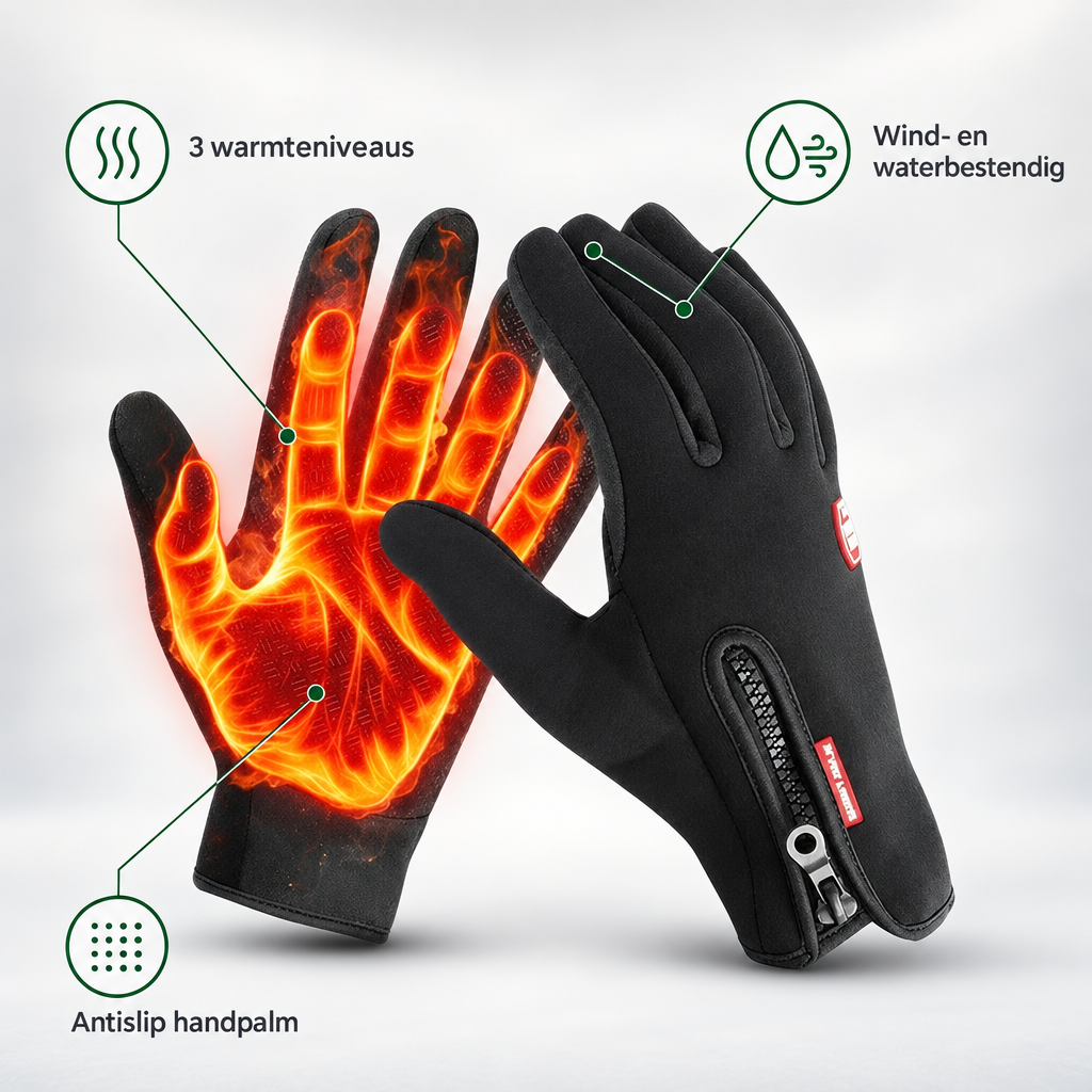 Kenmerken Thermiq handschoenen: 3 warmteniveaus, wind- en waterbestendig, antislip handpalm, touchscreen vingertoppen