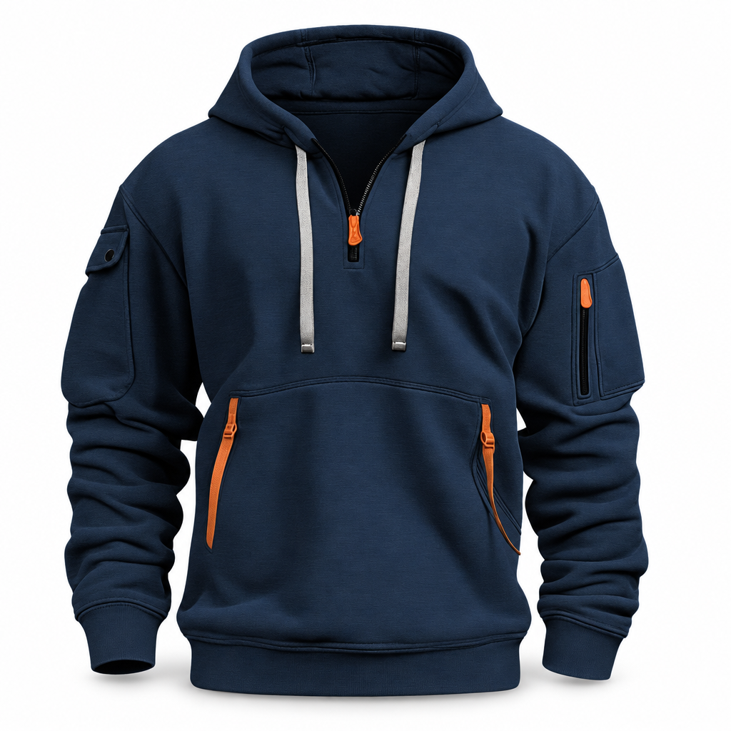 Northbay heren fleece hoodie met rits en meerdere zakken, packshot op witte achtergrond