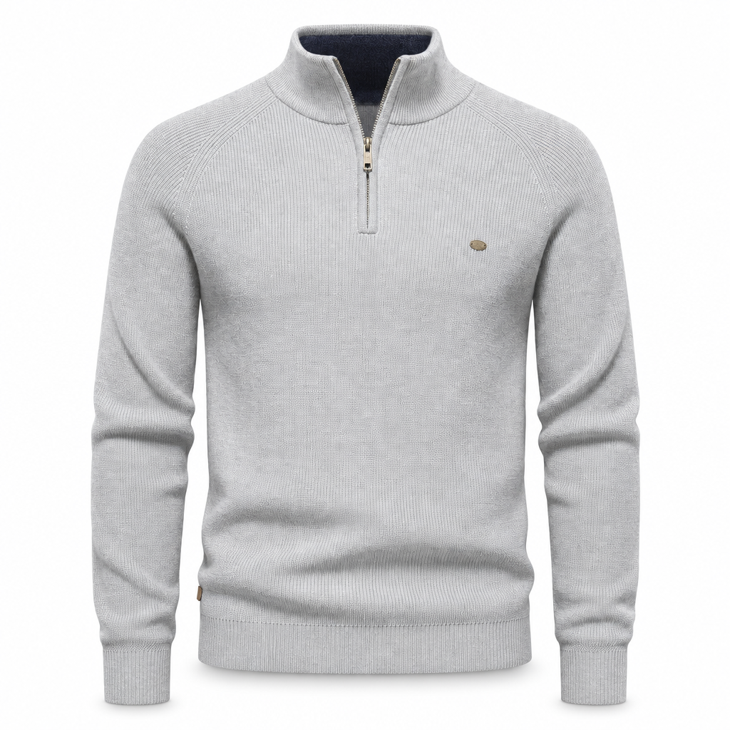 Halden heren cardigan met hoge col en rits, packshot op witte achtergrond