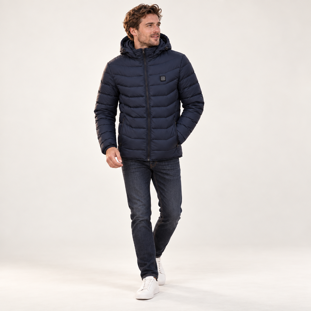 Frostiq verwarmde winterjas op model in de studio