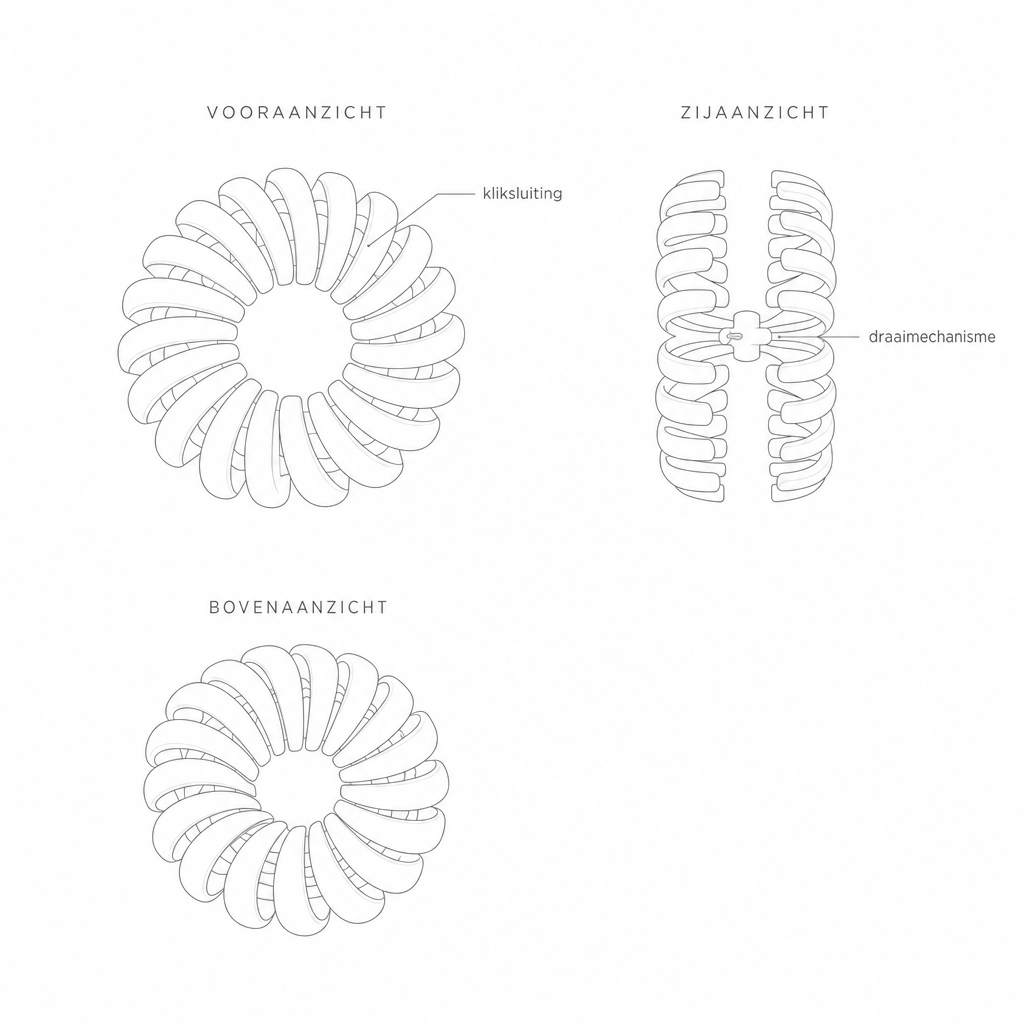 Technische tekening haarclip in drie aanzichten