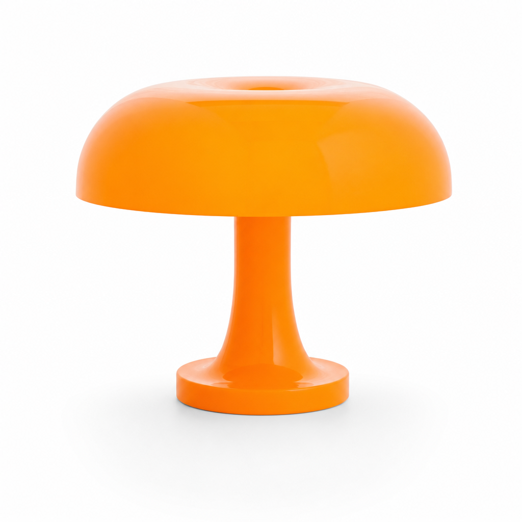 Dimbare LED-tafellamp in Bauhaus paddenstoelstijl, studiofoto op witte achtergrond