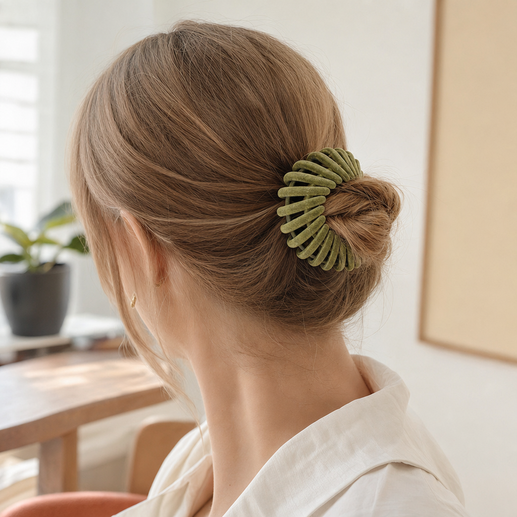 Haarclip in een knot gedragen