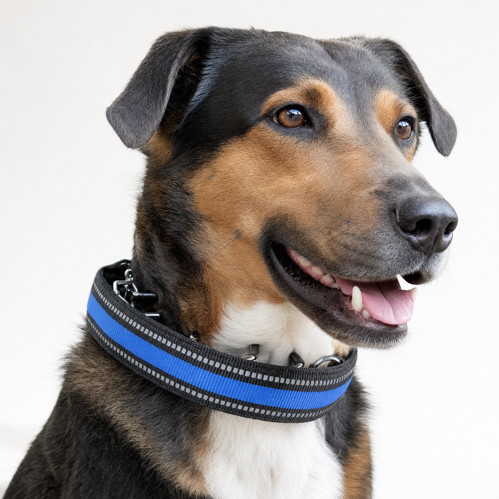 Trainingshalsband om de hals van een hond in de studio