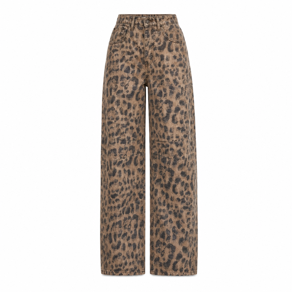 Wide-leg jeans met hoge taille, vooraanzicht op witte achtergrond