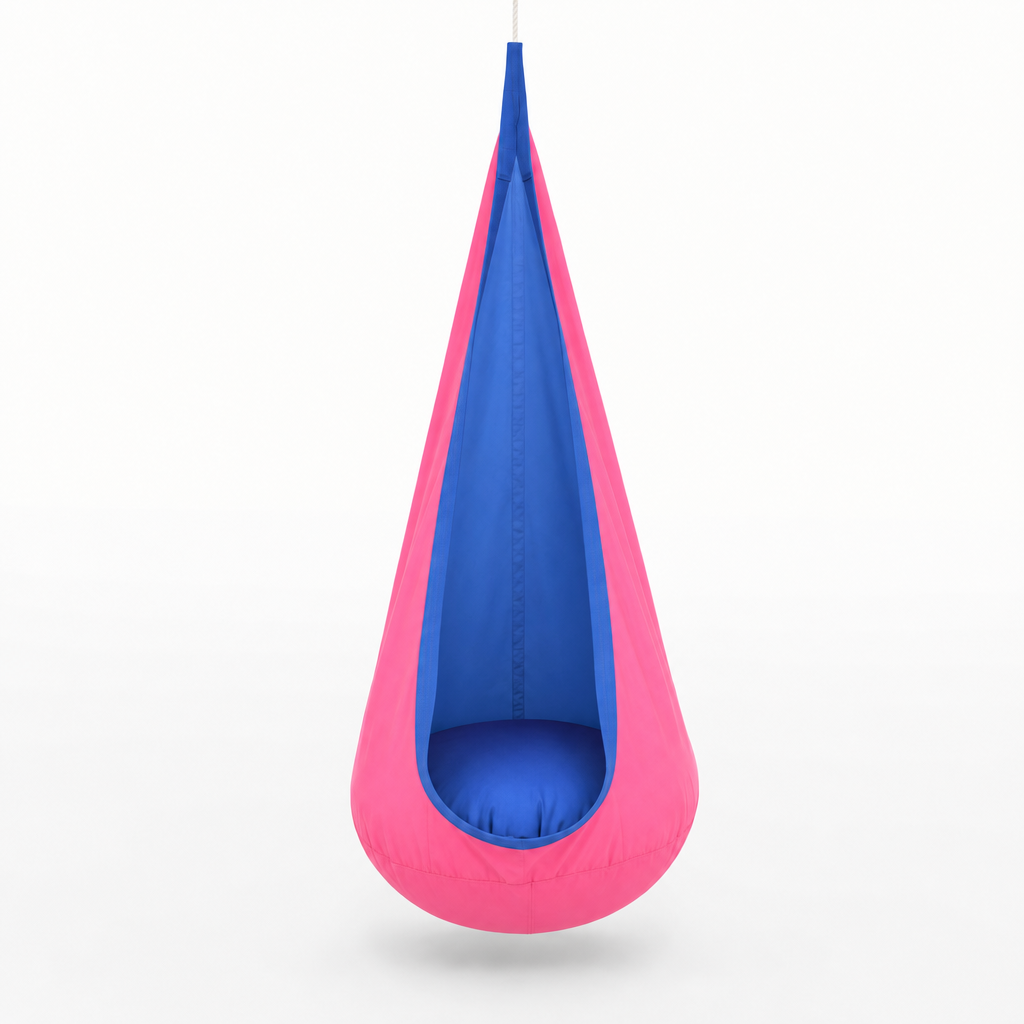 Kinderhangstoel van parachutestof in roze/blauw