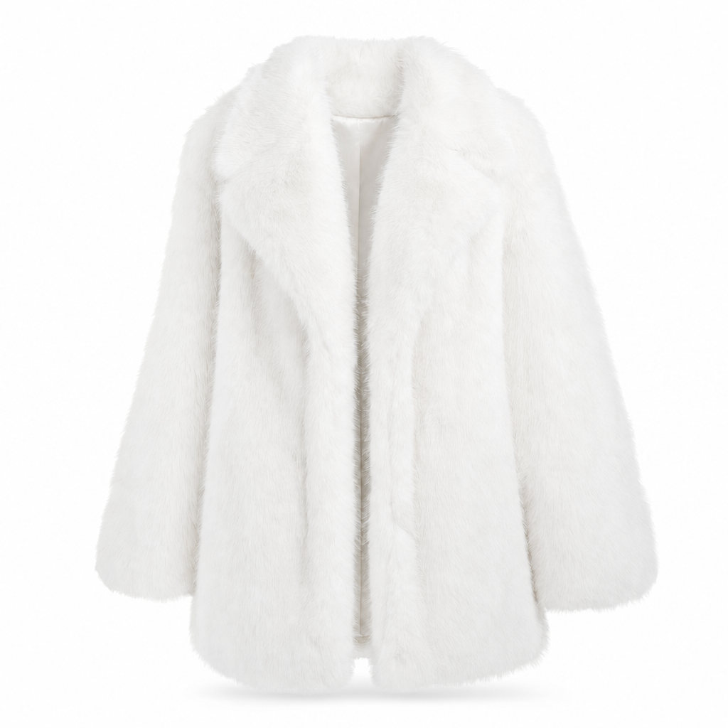 Lange oversized bontjas van imitatiebont in wit