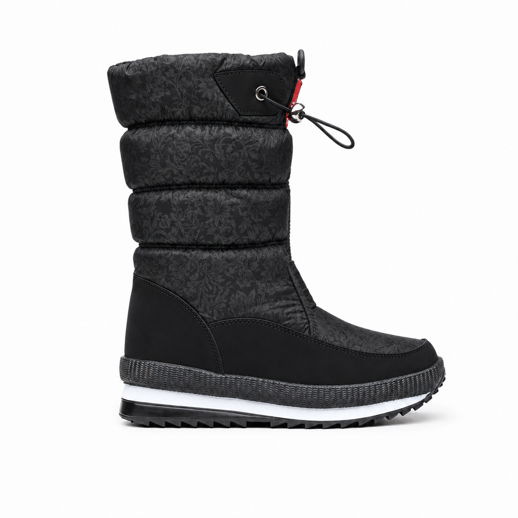 Waterdichte snowboot voor dames in zwart met patroon