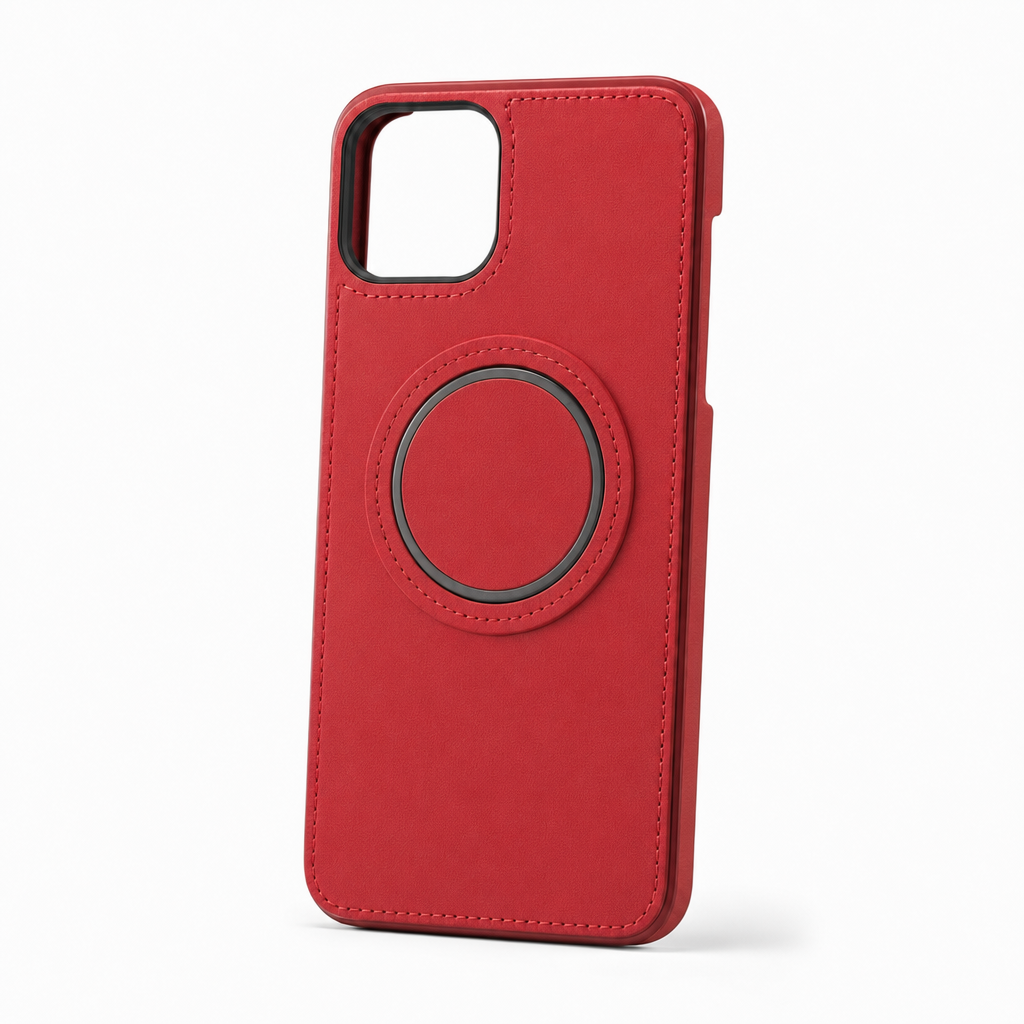 Leren iPhone-hoesje met magneetring in rood