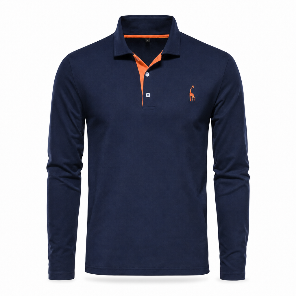 Polo met lange mouwen van katoen in marineblauw