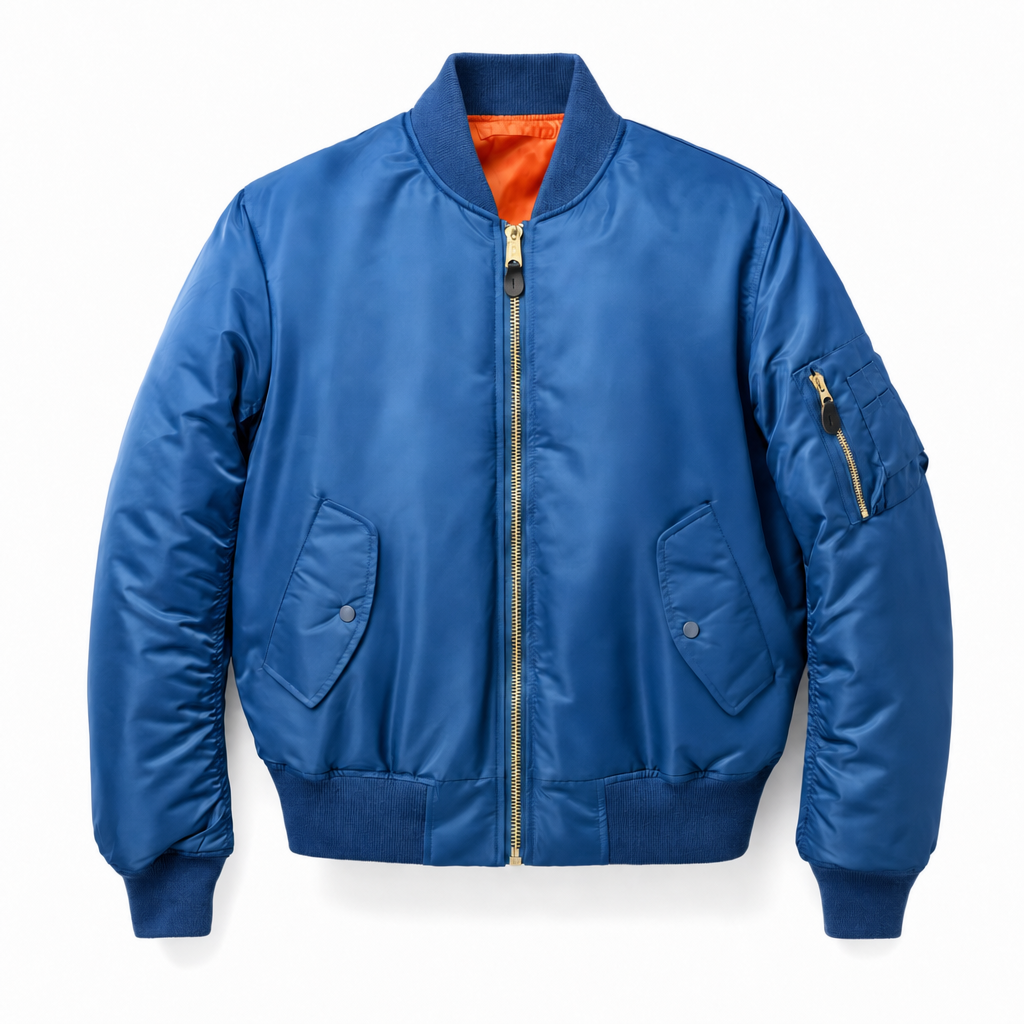 Klassiek bomberjack met ribboorden in blauw