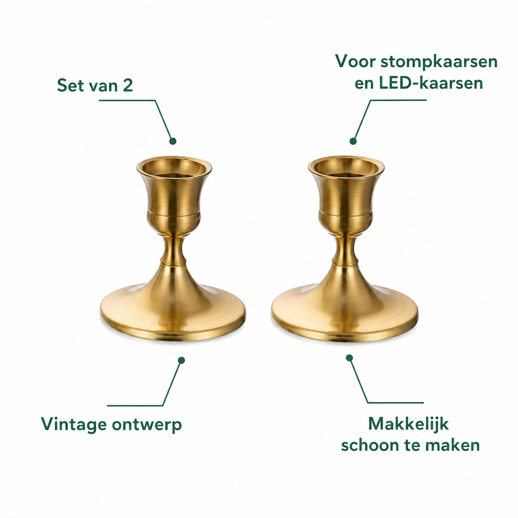 Kenmerken kaarsenhouders: set van 2, voor stompkaarsen en LED-kaarsen, vintage ontwerp, makkelijk schoon te maken