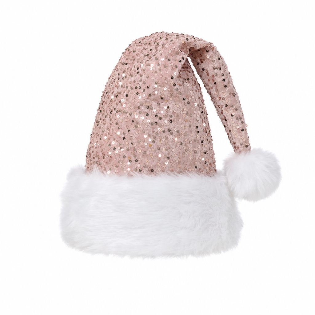 Kerstmuts met pailletten in roze