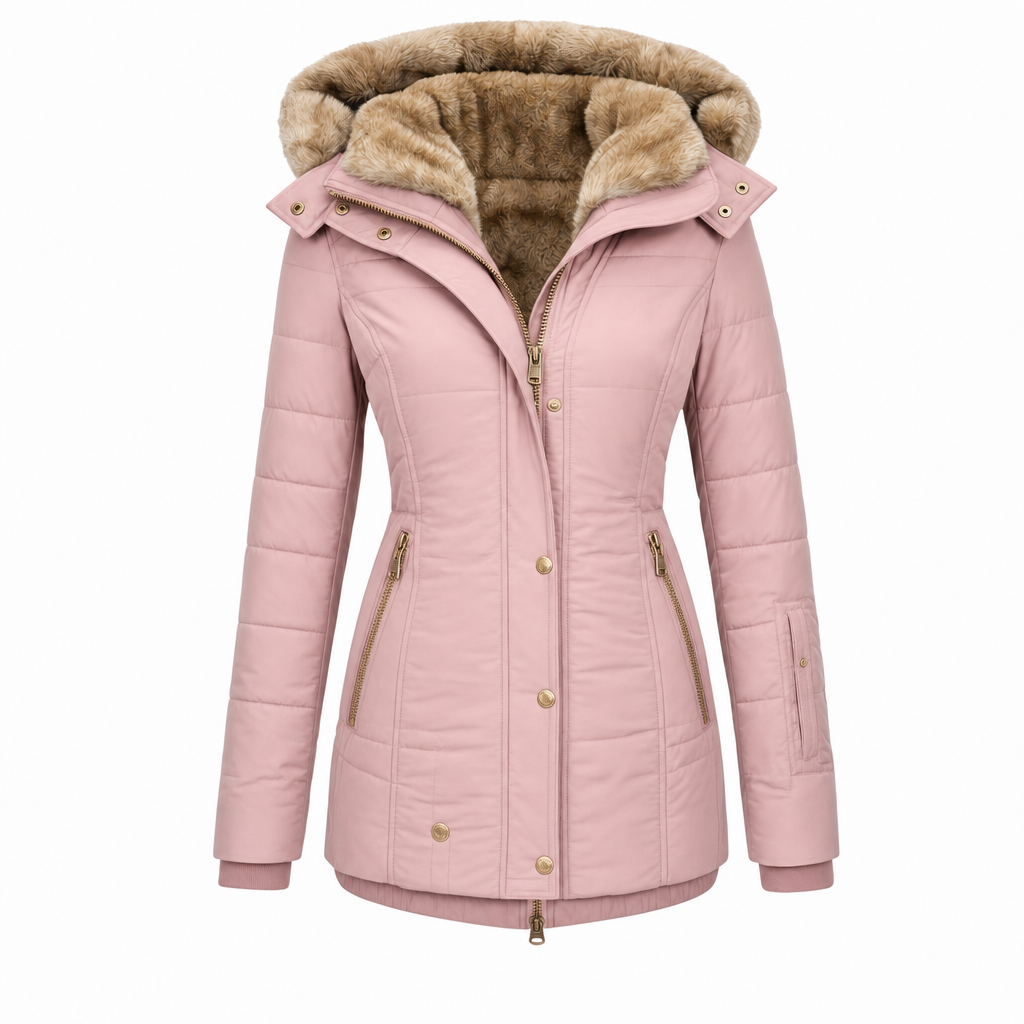 Gewatteerde winterjas in roze