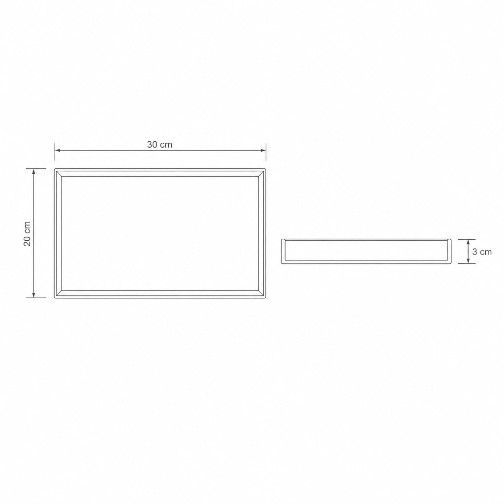 Technische tekening acryl dienblad met afmetingen