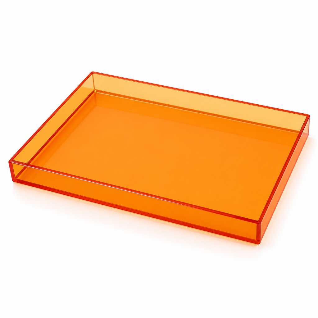 Acryl dienblad in transparant oranje, studiofoto op witte achtergrond