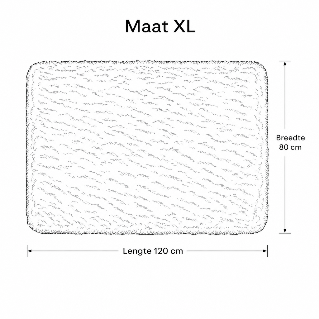 Zelfverwarmende huisdiermat maat XL (120 x 80 cm), tekening met afmetingen