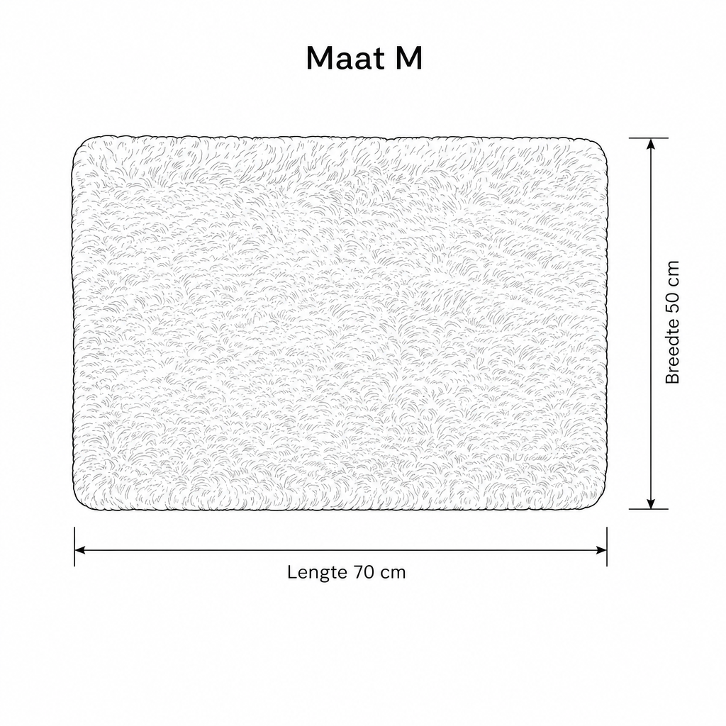Zelfverwarmende huisdiermat maat M (70 x 50 cm), tekening met afmetingen