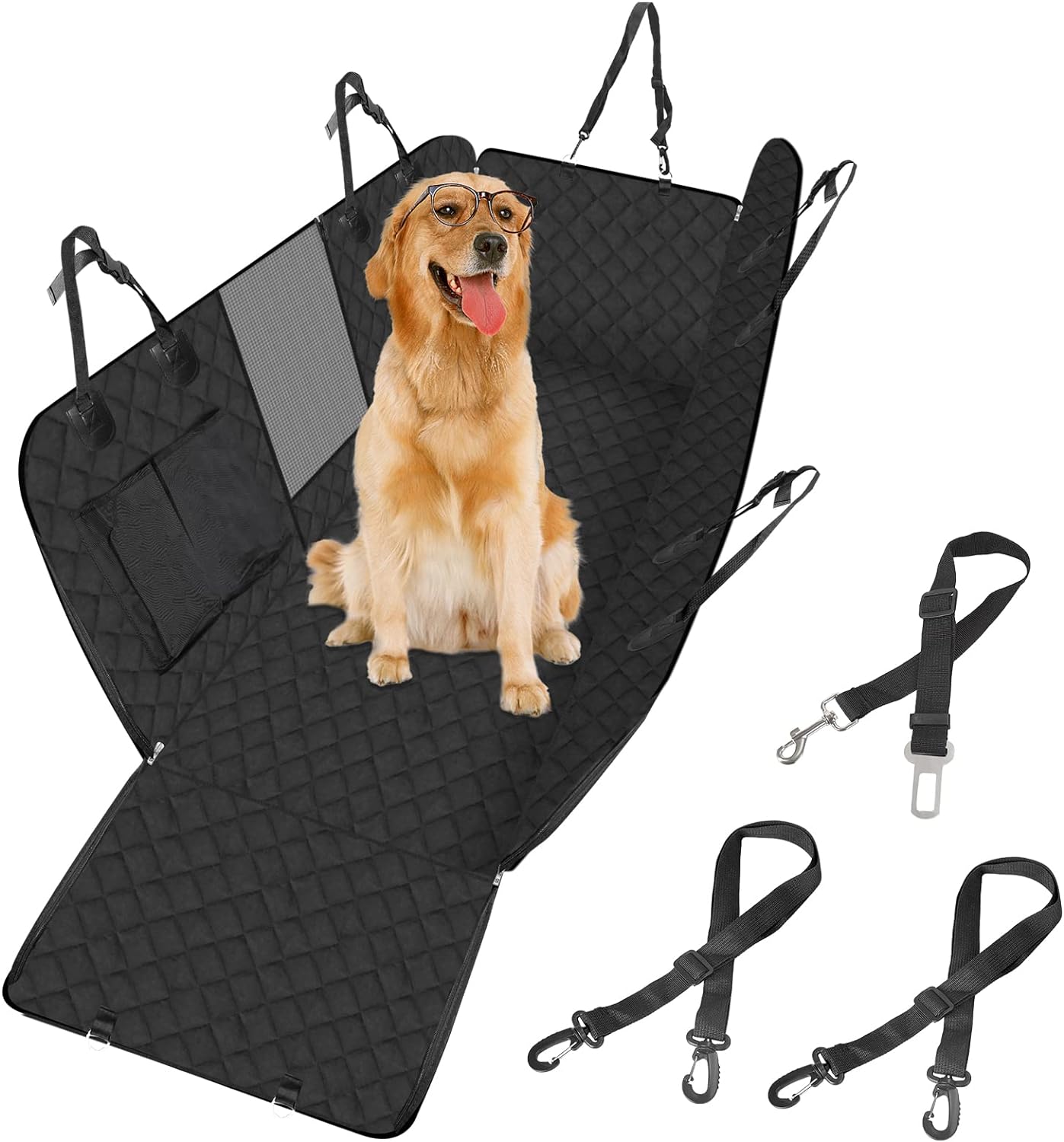 Hondendeken voor de achterbank, 4-in-1 autodeken voor honden, met zijbescherming en kijkvenster, waterdicht, antislip, veiligheidsgordel, voor auto, bestelwagen