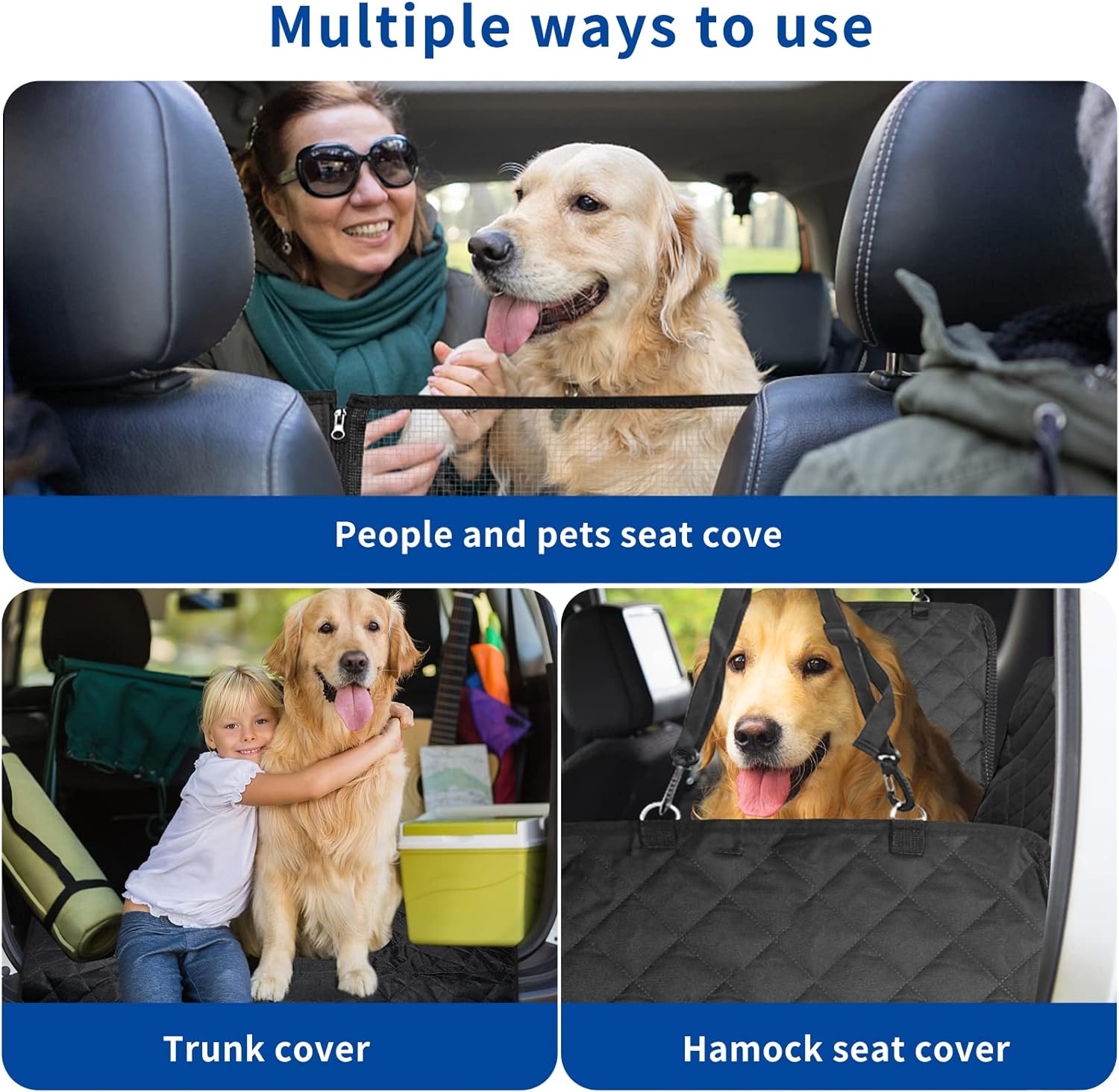 Hondendeken voor de achterbank, 4-in-1 autodeken voor honden, met zijbescherming en kijkvenster, waterdicht, antislip, veiligheidsgordel, voor auto, bestelwagen